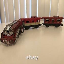 Antique New York Central Mechanical Wind-Up Train Set Red Theme Locomotive Mix