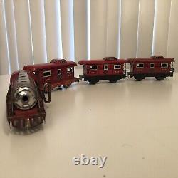 Antique New York Central Mechanical Wind-Up Train Set Red Theme Locomotive Mix