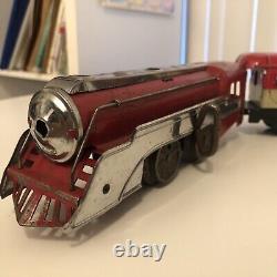 Antique New York Central Mechanical Wind-Up Train Set Red Theme Locomotive Mix