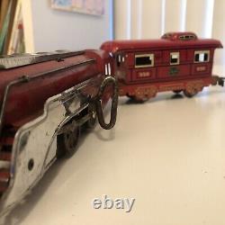 Antique New York Central Mechanical Wind-Up Train Set Red Theme Locomotive Mix