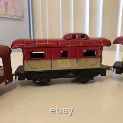 Antique New York Central Mechanical Wind-Up Train Set Red Theme Locomotive Mix