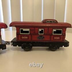 Antique New York Central Mechanical Wind-Up Train Set Red Theme Locomotive Mix