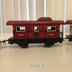 Antique New York Central Mechanical Wind-Up Train Set Red Theme Locomotive Mix