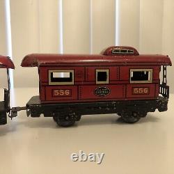 Antique New York Central Mechanical Wind-Up Train Set Red Theme Locomotive Mix