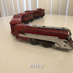 Antique New York Central Mechanical Wind-Up Train Set Red Theme Locomotive Mix