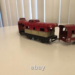 Antique New York Central Mechanical Wind-Up Train Set Red Theme Locomotive Mix