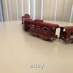 Antique New York Central Mechanical Wind-Up Train Set Red Theme Locomotive Mix