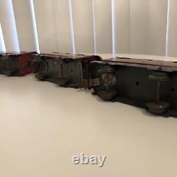 Antique New York Central Mechanical Wind-Up Train Set Red Theme Locomotive Mix