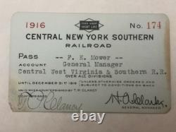 Central New York Southern Railroad Pass #174 Issued 1916. Scarce Pass