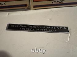 Lionel O Train Century Club 2333 New York Central F-3 A-B-A Diesel Set In Boxes