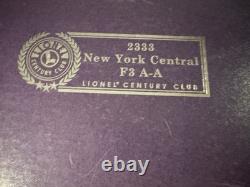 Lionel O Train Century Club 2333 New York Central F-3 A-B-A Diesel Set In Boxes