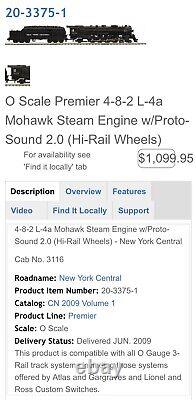 MTH Premier 3 Rail O Scale 4-8-2 L-4a Mohawk WithProto-Sound 2.0 & BCR Installed