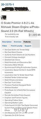 MTH Premier 3 Rail O Scale 4-8-2 L-4a Mohawk WithProto-Sound 2.0 & BCR Installed