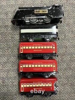 + Marx O Tin New York Central Commodore Steam Locomotive 3 Car Red Passenger Set