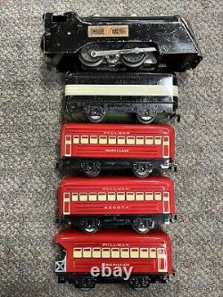 + Marx O Tin New York Central Commodore Steam Locomotive 3 Car Red Passenger Set