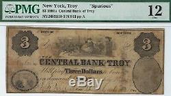 New York Central Bank of Troy $3.00 PMG Fine 12 RARE Santa Claus