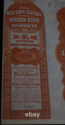 New York Central & Hudson River Railroad $1000 Gold Bond, Signed Horace Hayden