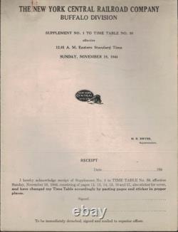 New York Central Railroad 1944 Employee Time Table #59 & Supp Buffalo Division