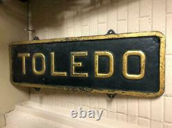 New York Central Toledo, Ohio Cast Iron Railroad Station Sign From Depot