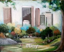 New York City Central Park Ice Skating Rink Oil Painting Original Art