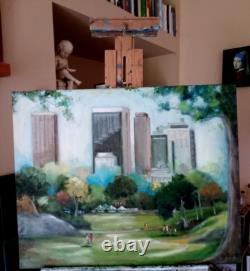 New York City Central Park Ice Skating Rink Oil Painting Original Art