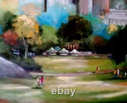 New York City Central Park Ice Skating Rink Oil Painting Original Art