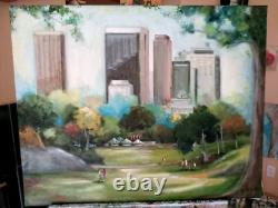 New York City Central Park Ice Skating Rink Oil Painting Original Art
