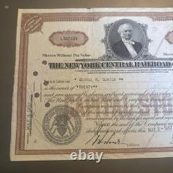 The New York Central Railroad Company Stock 20 Shares Cert. 1947 George Schick