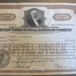 The New York Central Railroad Company Stock 20 Shares Cert. 1947 George Schick