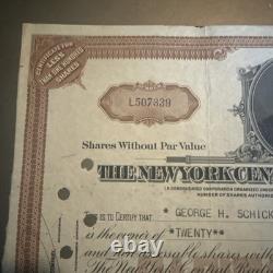 The New York Central Railroad Company Stock 20 Shares Cert. 1947 George Schick