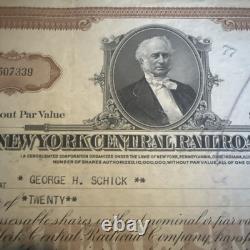 The New York Central Railroad Company Stock 20 Shares Cert. 1947 George Schick