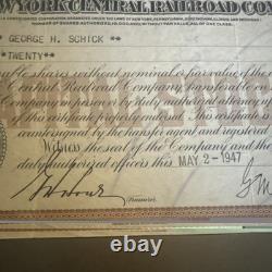 The New York Central Railroad Company Stock 20 Shares Cert. 1947 George Schick