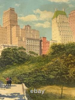 V Tagliarino Vintage Cityscape Landscape Oil Painting New York Central Park 1955