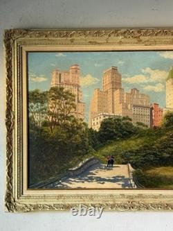 V Tagliarino Vintage Cityscape Landscape Oil Painting New York Central Park 1955