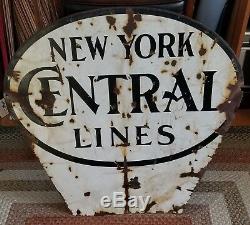 Vintage New York Central Lines Railroad Sign Two Sided Porcelain NYC Train