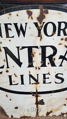 Vintage New York Central Lines Railroad Sign Two Sided Porcelain NYC Train