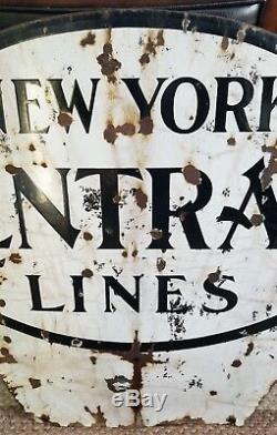 Vintage New York Central Lines Railroad Sign Two Sided Porcelain NYC Train