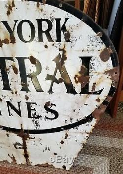 Vintage New York Central Lines Railroad Sign Two Sided Porcelain NYC Train