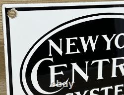Vintage New York Central Station Porcelain Sign Train Station Gas Pump Plate Oil