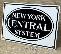 Vintage New York Central Station Porcelain Sign Train Station Gas Pump Plate Oil