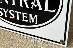 Vintage New York Central Station Porcelain Sign Train Station Gas Pump Plate Oil