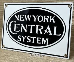 Vintage New York Central Station Porcelain Sign Train Station Gas Pump Plate Oil