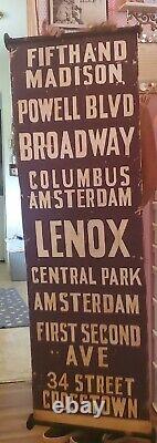 Vintage New York City Subway Sign Scroll/Broadway/Central Park/Fifth Avenue
