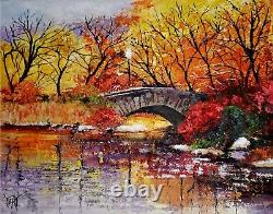 YARY DLUHOS New York Central Park Autumn Landscape Original Art Oil Painting