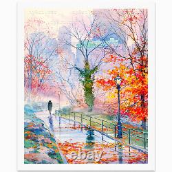 Automne à Central Park, New York, Impression d'une peinture originale à l'aquarelle