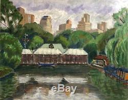Central Park Boathouse New York City Vintage Peinture De Paysage Impressionniste