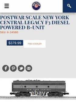 Lionel 6-34580 New York Central F-3 B Unité Diesel alimentée B avec LEGACY