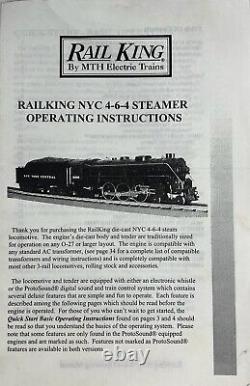 MTH Rail King O Gauge 30-1121-1 4-6-4 New York Central Hudson Steamer Avec Manuel