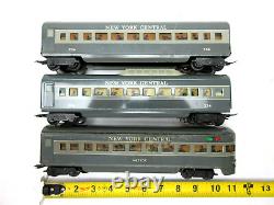 'Marx 234 New York Central Meteor 3 Pc Lot de voitures de passagers avec lumières qui fonctionnent bien'