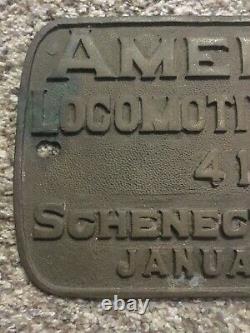 Plate American Locomotive Co. Constructeur Schenectady Ny 1907 Central Rr 13x7